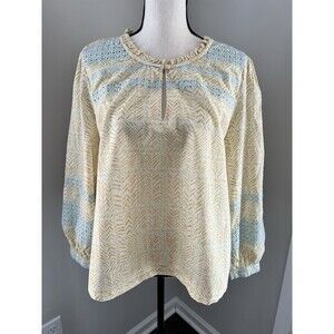 Wrap London Yellow Eyelet Peasant Blouse Cotton Size 14 EUC
